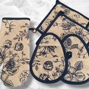 "Gold Coast" Blue Floral Print Design 5-Piece Kitchen Gift Set